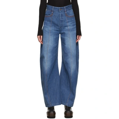 Shop Chloé Chloe Blue Organic Cotton Wide Jeans In 49x Denim B