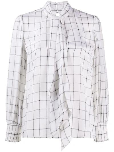Shop Alice And Olivia Check Print Silk Pussybow Blouse In White