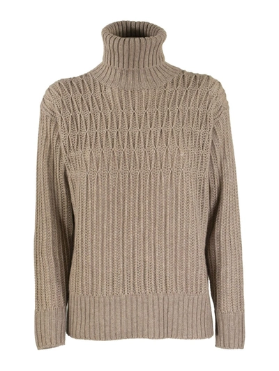 Shop Agnona Cashmere Turtleneck Sweater In Taupe