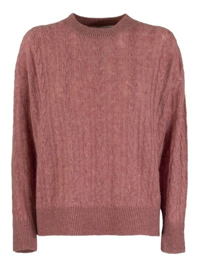 Shop Agnona Cable-knit Cashmere Blend Crewneck In Dark Pink