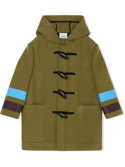 Shop Burberry Stripe Wool Duffle Coat In Green