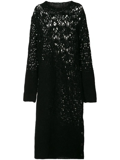 Shop Yohji Yamamoto Open-knit Midi Dress In Black