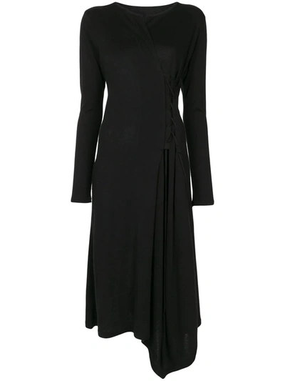 Shop Yohji Yamamoto Fitted Long-sleeved Midi Dress In Black