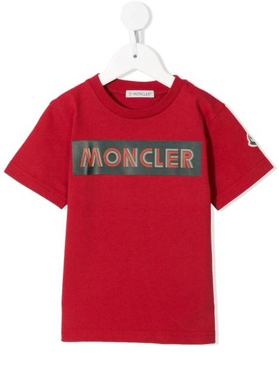 Shop Moncler Logo-tape Crew-neck T-shirt In Red