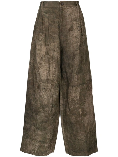 Shop Ziggy Chen Textured Wide-leg Trousers In Brown