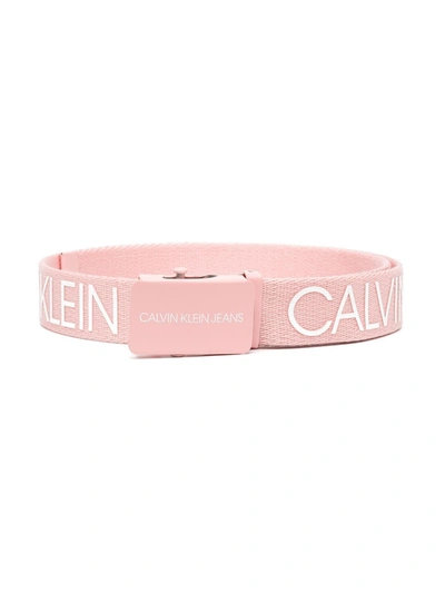 Shop Calvin Klein Logo-print Buckle Belt In Pink