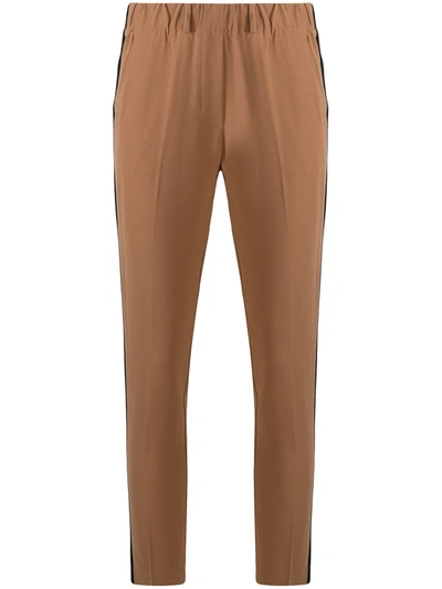 Shop Blanca Vita Side-strip Slim Trousers In Brown