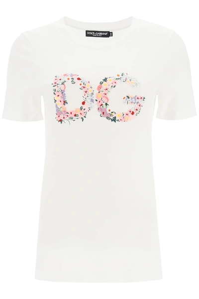 Shop Dolce & Gabbana Embroidered Logo T-shirt In Bianco Ottico