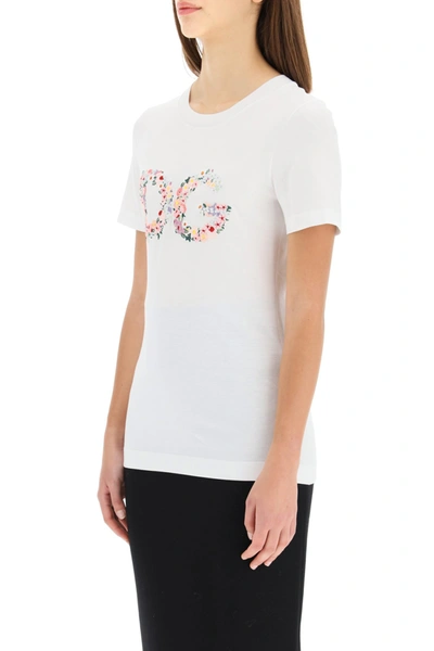 Shop Dolce & Gabbana Embroidered Logo T-shirt In Bianco Ottico