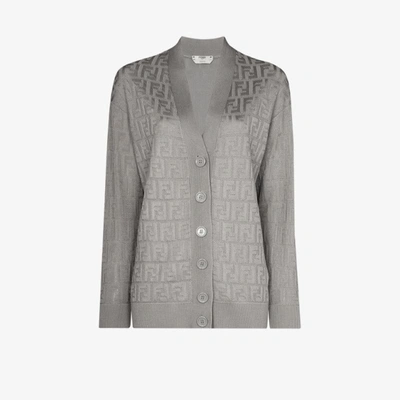 Shop Fendi Ff Logo Knit Cardigan In Grey