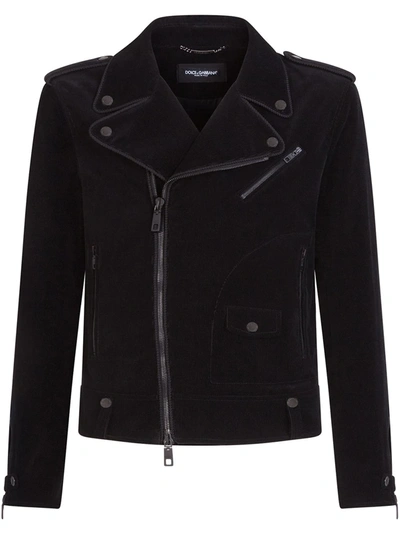 Shop Dolce & Gabbana Corduroy Biker Jacket In Black