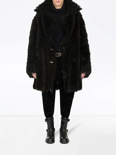 Shop Dolce & Gabbana Shearling Coat In Black