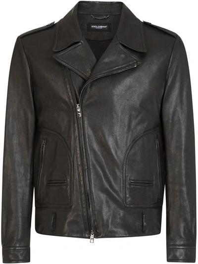 Shop Dolce & Gabbana Leather Biker Jacket In Black