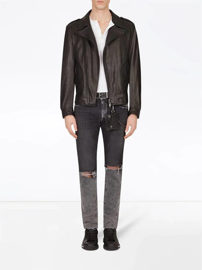 Dolce & Gabbana Multi-pocket Leather Biker Jacket In Black