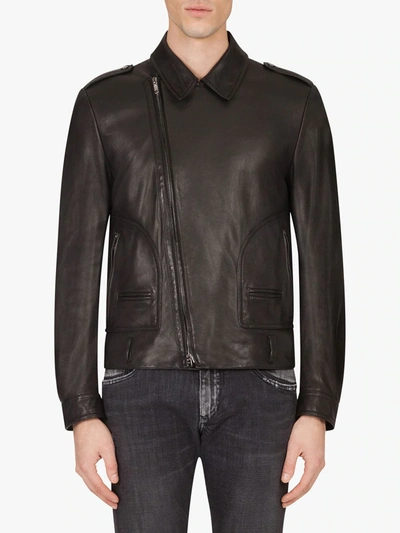 Dolce & Gabbana Multi-pocket Leather Biker Jacket In Black