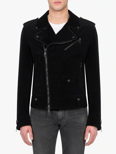 Shop Dolce & Gabbana Corduroy Biker Jacket In Black