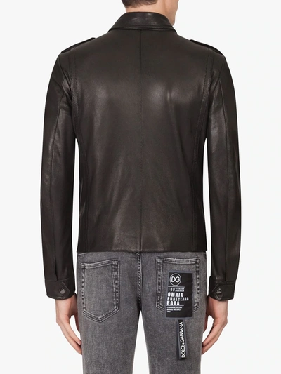 Dolce & Gabbana Multi-pocket Leather Biker Jacket In Black