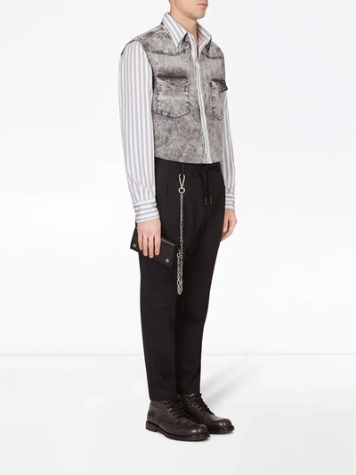 Shop Dolce & Gabbana Panelled Striped Denim Shirt In Grey