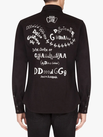 Shop Dolce & Gabbana Logo Print Denim Shirt In Black