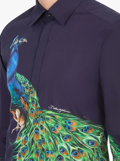 Shop Dolce & Gabbana Peacock Print Buttoned Shirt In Blue