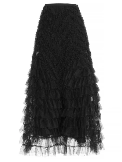 Shop Red Valentino Tulle Long Skirt In Black