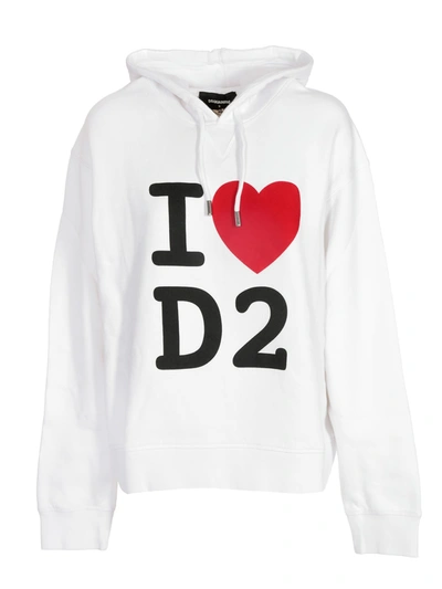 Shop Dsquared2 I Love D2 Hoodie In White