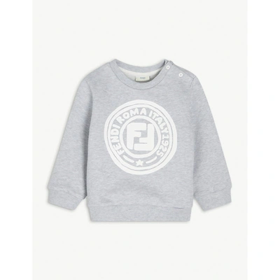 Shop Fendi Round Logo Cotton Sweatshirt 6-24 Months