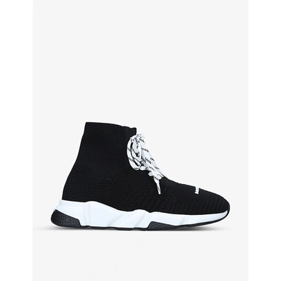 Shop Balenciaga Boys Blk/white Kids Speed Slip-on Knitted Mid-top Trainers 4-7 Years 9