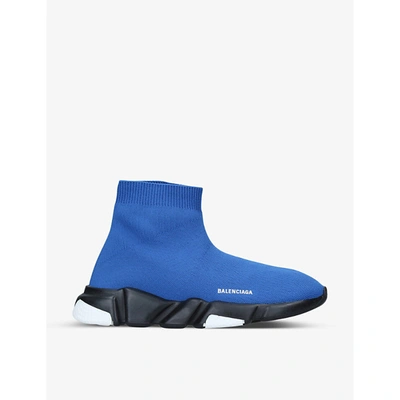 Shop Balenciaga Speed Slip-on Knitted Mid-top Trainers 4-7 Years In Blue