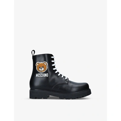Shop Moschino Teddy Leather Boots 9-10 Years In Black