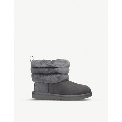 Shop Ugg Girls Grey Kids Fluff Mini Quilted Suede And Sheepskin Boots 7-10 Years 1