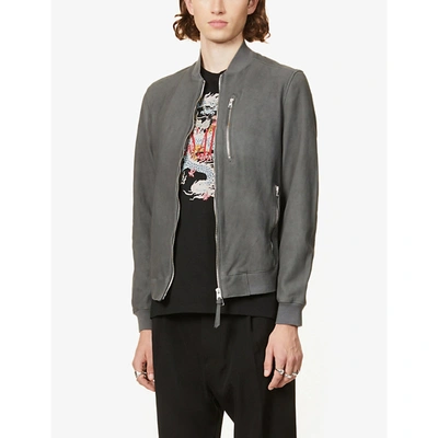 Shop Allsaints Stones Leather Bomber Jacket In Shadow+blue