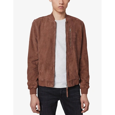 Shop Allsaints Kemble Suede Zipped Bomber Jacket In Oxblood Red