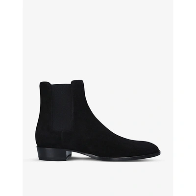 Shop Saint Laurent Men's Black Wyatt Suede Chelsea Boots