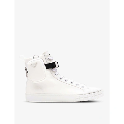 Shop Prada Wheel Recycled-nylon High-top Trainers In White