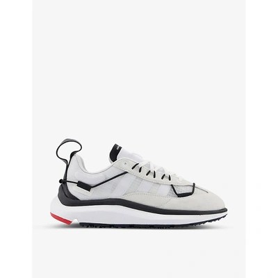 Shop Adidas Y3 Mens Core White Black Red Shiku Run Suede And Mesh Trainers 5