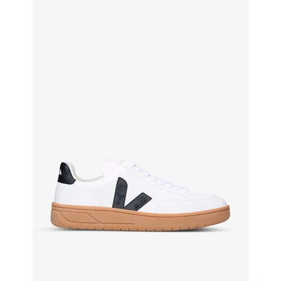 Shop Veja Men's V12 Leather Low-top Trainers In White/blk