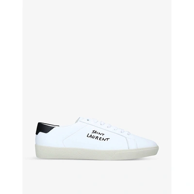 Shop Saint Laurent Men's White Court Classic Sl06 Leather Trainers