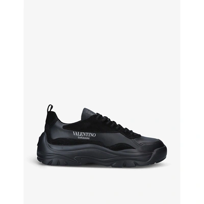 Shop Valentino Bansi Leather Mid-top Trainers In Black