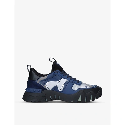 Shop Valentino Rockrunner Plus Leather Trainers In Navy