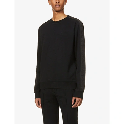 Shop Fendi Mens Black Brand-tape Cotton, Wool, Silk And Cashmere-blend Sweatshirt L