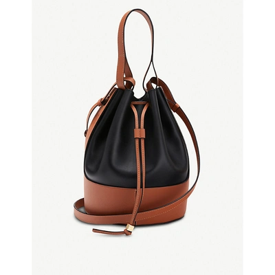 Shop Loewe Balloon Leather Shoulder Bag In Black/tan