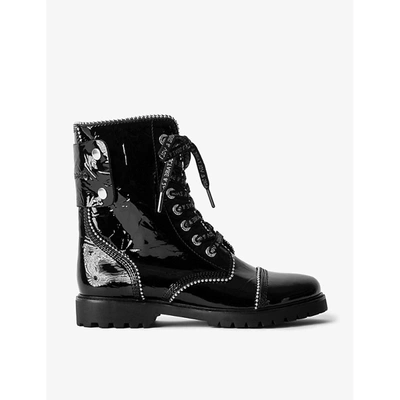 Shop Zadig & Voltaire Joe Studded Patent Leather Ankle Boots In Noir