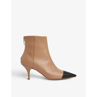 Shop Lk Bennett Athena Contrast-toecap Leather Ankle Boots In Bei-camel