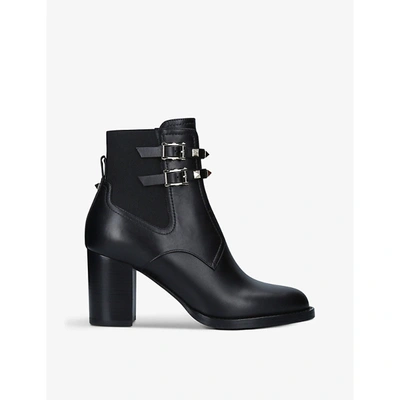 Shop Valentino Womens Black Rockstud Beatle Leather Heeled Boots 5.5