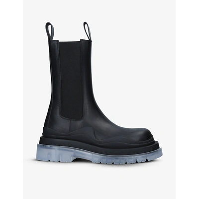 Bottega Veneta Tire Rubber-trimmed Leather Chelsea Boots In Black