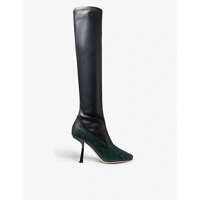 Shop Jimmy Choo Myka Snake-print Leather Boots In Dark+moss/black