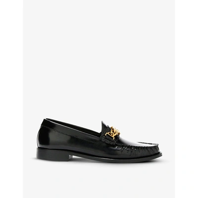 Shop Sandro Joane Chain-trimmed Leather Loafers