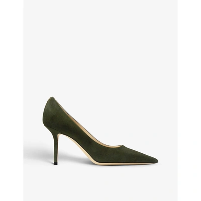 Shop Jimmy Choo Love 85 Logo-embellished Suede Courts