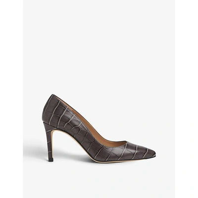 Shop Lk Bennett Floret Croc-embossed Leather Courts In Gry-smoke